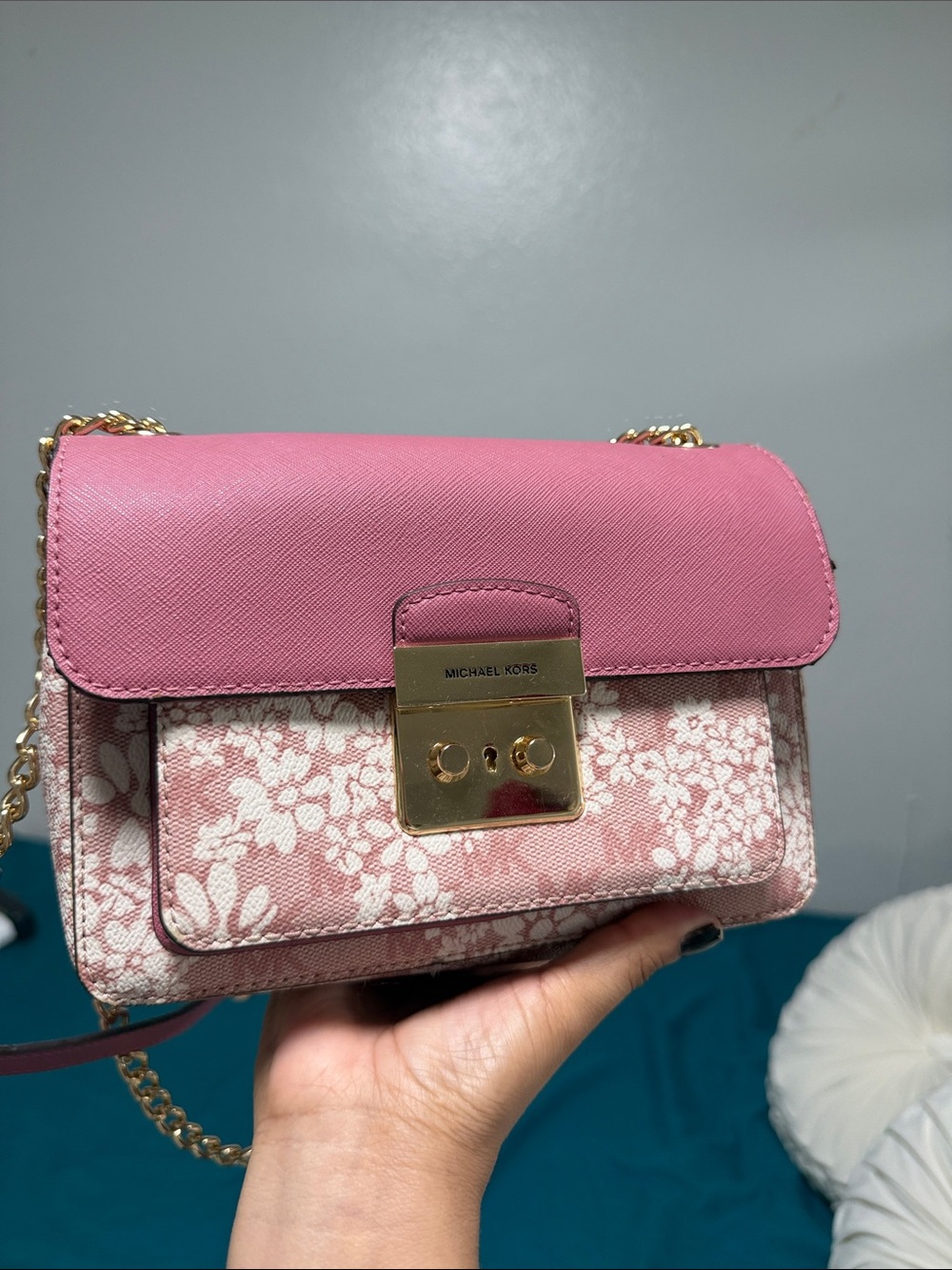 Michael Kors Pink Floral Crossbody with Gold-Tone Hardware
